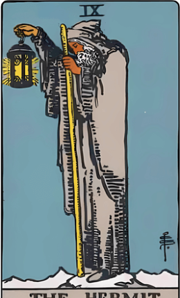 Carta de tarot El Ermitaño de la baraja Rider-Waite