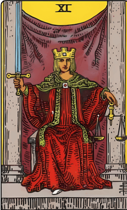 Justice tarot card from the Rider-Waite deck