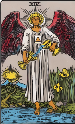Carta de tarot Templanza de la baraja Rider-Waite