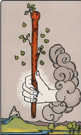 Tarotkortet Es af stave fra Rider-Waite-sættet
