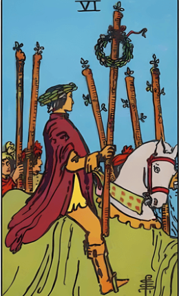 Tarotkortet Seks stave fra Rider-Waite-sættet