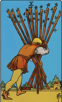 Tarotkortet Ti af Stave fra Rider-Waite-sættet