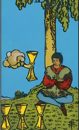 Tarotkortet Fire af bægre fra Rider-Waite-sættet