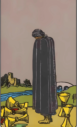 Tarotkortet Fem af bægre fra Rider-Waite-sættet