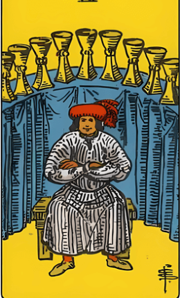 Tarotkarte Neun der Kelche aus dem Rider-Waite-Deck