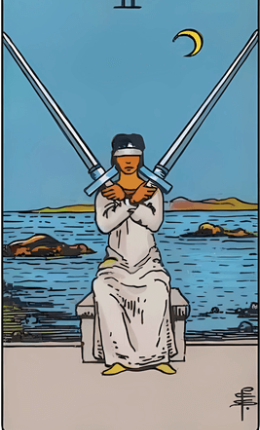 Tarotkarte Zwei der Schwerter aus dem Rider-Waite-Deck