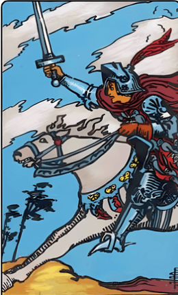 Tarotkortet Sværdridderen fra Rider-Waite-sættet