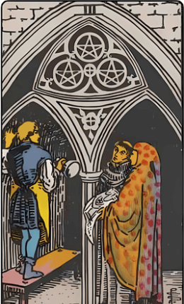 Tarotkortet Tre af Pentakler fra Rider-Waite-sættet