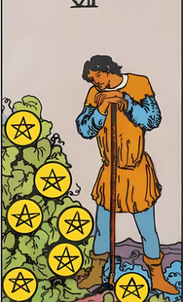 Tarot karta Sedmica novčića iz špila Rider-Waite