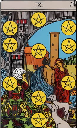 Tarotkortet Ti af Mønter fra Rider-Waite-sættet
