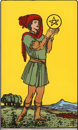 Tarotkortet P page af Mønter fra Rider-Waite-sættet