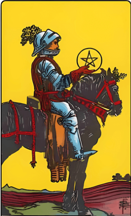 Tarotkortet Møntridder fra Rider-Waite-sættet